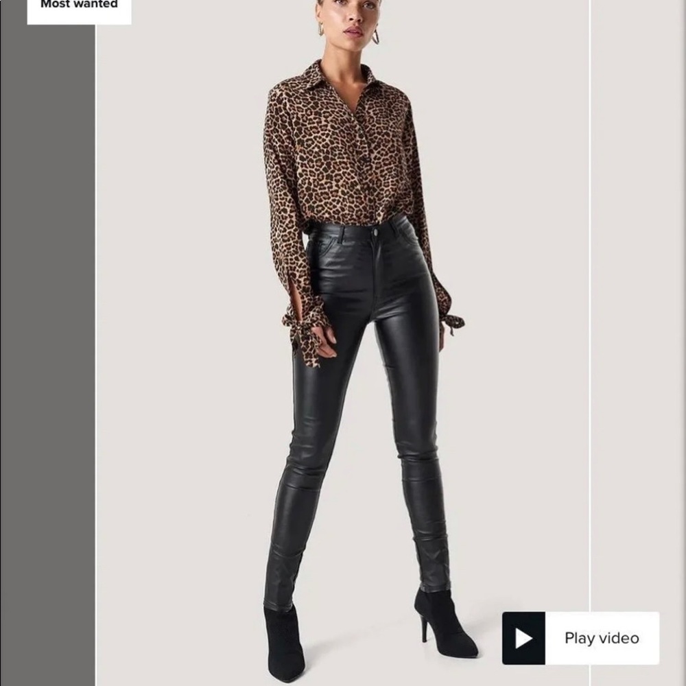NA-KD Waxed High Waist Trouser Pants